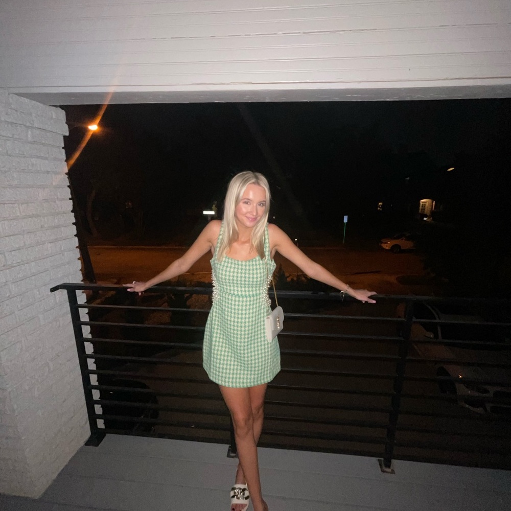 4SI3NNA Green twead Mini Dress with side cut outs